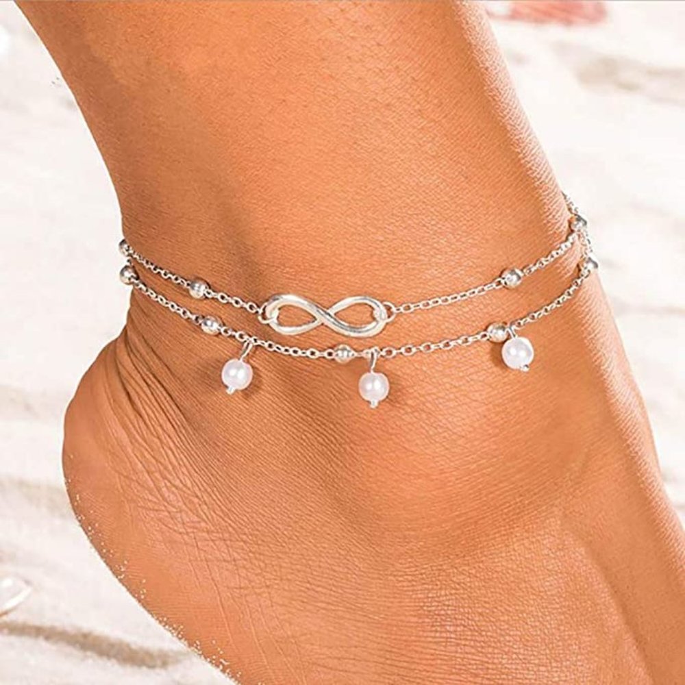 Three-Layer Anklet Ankle Bracelet Foot Chain for Women and Girls